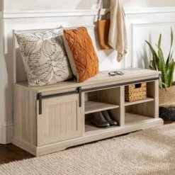 48" Transitional Sliding Door Wood And Metal Bench - Saracina Home -DreamNest Store GUEST 7e7d3fd3 cfbe 404d baa2 6aa5913b5340