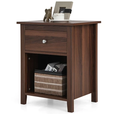 Costway Nightstand Bedside Table With Drawer & Open Shelf For Living Room Bedroom Walnut/Brown 9 Costway Nightstand Bedside Table With Drawer & Open Shelf For Living Room Bedroom Walnut/Brown - Image 9