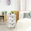 Chest W/3 Fabric Drawers Vintage Wood Frame End Table Side Sofa Table Nightstand