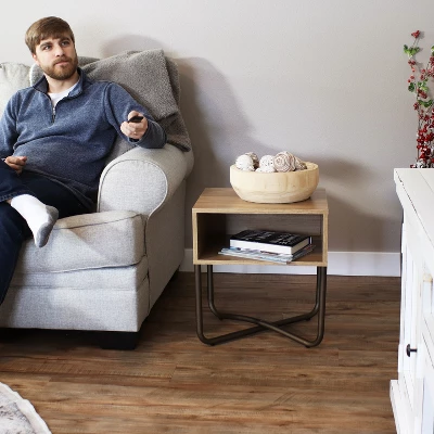 Sunnydaze Decor Sunnydaze Indoor Industrial-Style Nightstand With Open Shelf - MDP - Brown 10 Sunnydaze Decor Sunnydaze Indoor Industrial-Style Nightstand With Open Shelf - MDP - Brown - Image 10