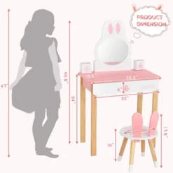 Costway Kids Vanity Set Rabbit Makeup Dressing Table Chair Set W/ Mirror Drawer WhitePink -DreamNest Store GUEST 7fe9b50c 6d90 4a82 a005 0b8554e38dd9