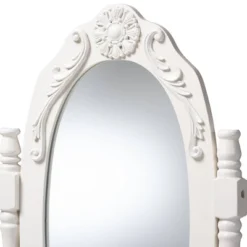 2pc Veronique White Finished Wood Vanity Table With Mirror And Ottoman White - Baxton Studio -DreamNest Store GUEST 80184e35 b853 4773 ba9d 826adcc20dd6