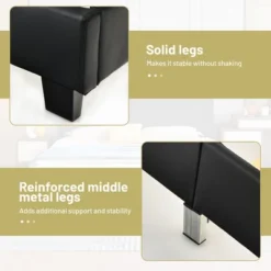 Costway Queen Upholstered Platform Bed Frame With Linen/PU Headboard Wood Slat Gray/Black -DreamNest Store GUEST 80736861 e90a 49b4 b6d3 a6b928aab49b