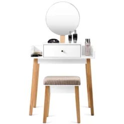 Costway Wooden Vanity Makeup Dressing Table Stool Round W/Drawer 14 Costway Wooden Vanity Makeup Dressing Table Stool Round W/Drawer -DreamNest Store GUEST 807c1865 376e 43b1 ad44 16bf35a8b61e