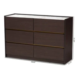 Walker Wood 6 Drawer Dresser With Faux Marble Top Dark Brown/Marble/Gold - Baxton Studio -DreamNest Store GUEST 81a5926e 9589 4e81 b414 5a81602e97d2
