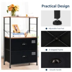 Costway 2 Drawer Dresser W/Shelf Storage Tower Nightstand End Table Chest Black -DreamNest Store GUEST 81f3cd81 e27b 49cf b0fe e9927d86bf6a