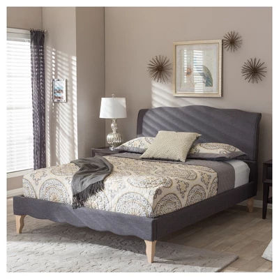 Queen Fannie French Classic Modern Style Polyester Fabric Platform Bed Dark Gray - Baxton Studio 4 Queen Fannie French Classic Modern Style Polyester Fabric Platform Bed Dark Gray - Baxton Studio - Image 4
