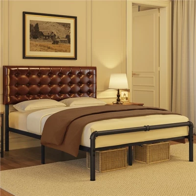 Yaheetech Metal Platform Bed Frame With Square Tufted Faux Leather Upholstered Headboard 2 Yaheetech Metal Platform Bed Frame With Square Tufted Faux Leather Upholstered Headboard - Image 2