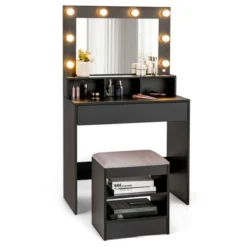 Costway Vanity Table Set With Lighted Mirror 8 LED Bulbs Large Drawer Cushion Stool 16 Costway Vanity Table Set With Lighted Mirror 8 LED Bulbs Large Drawer Cushion Stool -DreamNest Store GUEST 84cb06d4 aa84 40d1 a200 b047208e469d