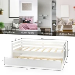 Costway Twin Size Trundle Daybed Wooden Slat Support Mattress Platform For Kids EspressoWhite -DreamNest Store GUEST 857fd409 6958 45b7 af81 6415445c9f65