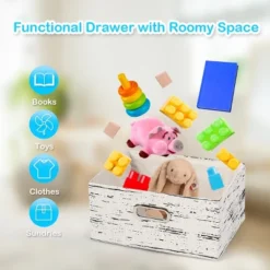 Chest W/3 Fabric Drawers Vintage Wood Frame End Table Side Sofa Table Nightstand -DreamNest Store GUEST 858d1e60 b2b2 4d4b 87ed 410eb96ecbea