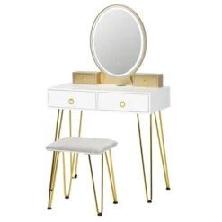 Costway Industrial Vanity Makeup Dressing Table Padded Stool Set 3-Color Lighted Mirror 21 Costway Industrial Vanity Makeup Dressing Table Padded Stool Set 3-Color Lighted Mirror -DreamNest Store GUEST 858e317e 95ec 43c4 9c23 00ddedae5278