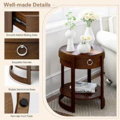 Costway Side End Table With Drawer Storage Shelf Classic Accents Nightstand Walnut Elliptical -DreamNest Store GUEST 85d13506 312e 4588 add1 08221794a66b