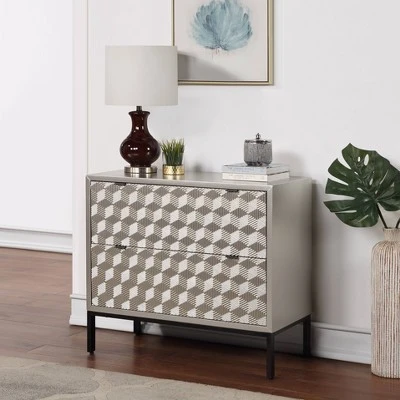 Teressa Mid-Century Modern 2 Drawer Storage Accent Chest Silver/Black - Treasure Trove 4 Teressa Mid-Century Modern 2 Drawer Storage Accent Chest Silver/Black - Treasure Trove - Image 4