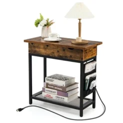 Tangkula End Table With Charging Station Industrial Nightstand Flip Top Side Pocket USB -DreamNest Store GUEST 870ecffe 8dff 40c7 9e1b d35b76183595