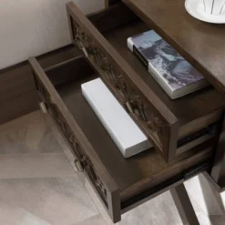Mirrored Diamond Filigree X Base Nightstand/Table Walnut - Leick Home -DreamNest Store GUEST 87270b1f 81a4 4f4f 9868 fee1f4b5ca6c