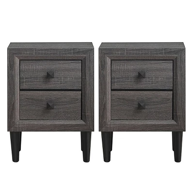 Costway 2PCS Nightstand W/2 Drawer Multipurpose Retro Grey Bedside Table Fully Assembled 9 Costway 2PCS Nightstand W/2 Drawer Multipurpose Retro Grey Bedside Table Fully Assembled - Image 9