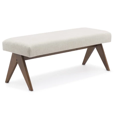 Morgan 47.2" Wide Benches Upholstered Seat And Back With Upside Down "V" Shape Design Solid Wood Legs-Maison Boucle 2 Morgan 47.2" Wide Benches Upholstered Seat And Back With Upside Down "V" Shape Design Solid Wood Legs-Maison Boucle - Image 2