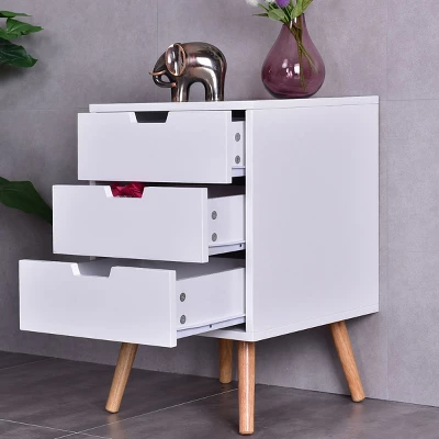 Costway White Side End Table Nightstand W/ 3 Drawers Mid-Century Accent Wood Furniture 2 Costway White Side End Table Nightstand W/ 3 Drawers Mid-Century Accent Wood Furniture - Image 2