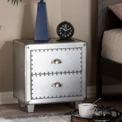 2 Drawer Davet Metal Nightstand Silver - Baxton Studio -DreamNest Store GUEST 884e6561 bbb4 44ad 962a 9ee3ff5ebfd3