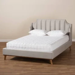 King Adelie Velvet Wingback Platform Bed Light Gray/Walnut - Baxton Studio -DreamNest Store GUEST 888fdb96 d996 47f7 98a0 ffc42cbdad5e