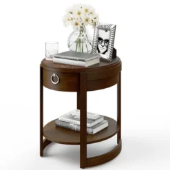 Costway Side End Table With Drawer Storage Shelf Classic Accents Nightstand Walnut Elliptical -DreamNest Store GUEST 8a27f7be 7076 41b1 b4a8 72b9206cce12