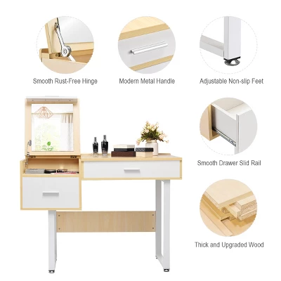 Costway Vanity Table Flip Top Square Makeup Table Writing Table 5 Costway Vanity Table Flip Top Square Makeup Table Writing Table - Image 5