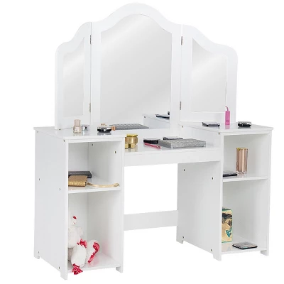 Costway Vanity Table Set Makeup Dressing Kids Girls Study Table Tri Folding Mirror 2 Costway Vanity Table Set Makeup Dressing Kids Girls Study Table Tri Folding Mirror - Image 2