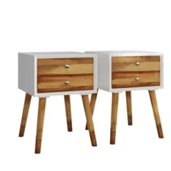 Costway 2PCS Wooden Nightstand Mid-Century End Side Table W/2 Storage Drawers -DreamNest Store GUEST 8b216ce5 edf3 4832 a7cf 6734d4dd3557