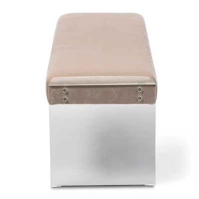 Hildon Modern And Contemporary Microsuede Fabric Upholstered Lux Bench With Paneled Acrylic Legs - Buff Beige - Baxton Studio 2 Hildon Modern And Contemporary Microsuede Fabric Upholstered Lux Bench With Paneled Acrylic Legs - Buff Beige - Baxton Studio - Image 2