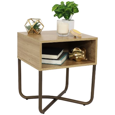 Sunnydaze Decor Sunnydaze Indoor Industrial-Style Nightstand With Open Shelf - MDP - Brown 1 Sunnydaze Decor Sunnydaze Indoor Industrial-Style Nightstand With Open Shelf - MDP - Brown