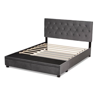 Caronia Velvet Upholstered 2 Drawer Platform Storage Bed - Baxton Studio 3 Caronia Velvet Upholstered 2 Drawer Platform Storage Bed - Baxton Studio - Image 3