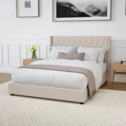 Merrick Lane Upholstered Platform Bed With Button Tufted Headboard
