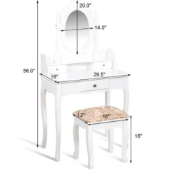 Costway Vanity Table Jewelry Makeup Desk Bench Dresser Stool White