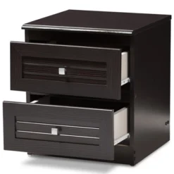 Carine Modern And Contemporary Finished 2 Drawer Nightstand Dark Brown - Baxton Studio