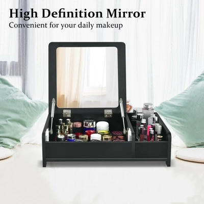 Costway 2-in-1 Vanity Dresser W/ Flip-Top Mirror Tabletop Storage Box Makeup Laptop Black 8 Costway 2-in-1 Vanity Dresser W/ Flip-Top Mirror Tabletop Storage Box Makeup Laptop Black - Image 8