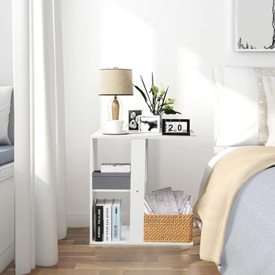 Costway 3-tier Side Table W/Storage Shelf Space-saving Nightstand White 4 Costway 3-tier Side Table W/Storage Shelf Space-saving Nightstand White - Image 4
