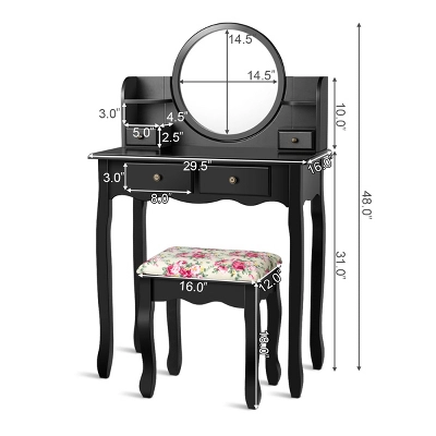 Tangkula Vanity Table Set W/Detachable Mirror & Stool Black/White 2 Tangkula Vanity Table Set W/Detachable Mirror & Stool Black/White - Image 2