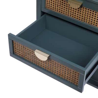 Archie 28.35"H X 15.75"D X 22.05"W Ash Wood Veneer 2 Drawer With Naturel Rattan And Pine Legs Nightstand With Storage - The Pop Maison 9 Archie 28.35"H X 15.75"D X 22.05"W Ash Wood Veneer 2 Drawer With Naturel Rattan And Pine Legs Nightstand With Storage - The Pop Maison - Image 9