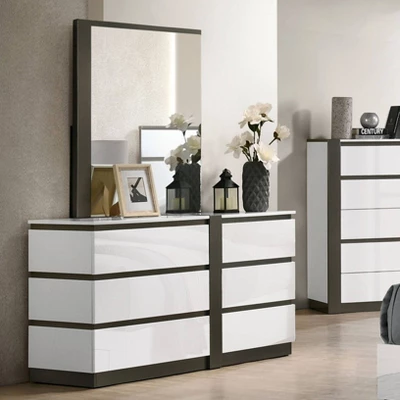 Pape Contemporary 6 Drawer Dresser With Mirror White/Metallic Gray - MiBasics 1 Pape Contemporary 6 Drawer Dresser With Mirror White/Metallic Gray - MiBasics