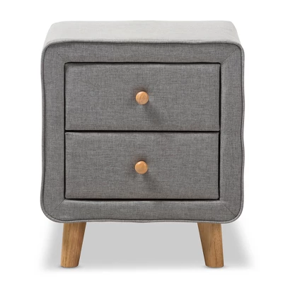 Jonesy Mid - Century Fabric Upholstered 2 - Drawer Nightstand - Gray - Baxton Studio 1 Jonesy Mid - Century Fabric Upholstered 2 - Drawer Nightstand - Gray - Baxton Studio
