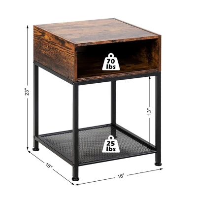 Costway Set Of 2 Industrial Nightstand End Side Table W/ Compartment & Mesh Shelf 2 Costway Set Of 2 Industrial Nightstand End Side Table W/ Compartment & Mesh Shelf - Image 2