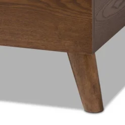 King Alinia Mid Century Retro Modern Fabric Upholstered Walnut Wood Platform Bed - Baxton Studio -DreamNest Store GUEST 907fe522 f2ed 48fc a724 fb17dc725c4e