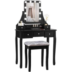 Costway Vanity Dressing Table Set W/ 10 Dimmable Bulbs Touch Switch Cushion Stool WhiteBlackBrown -DreamNest Store GUEST 90d184d4 f266 4b1e 888d 02b26b6ef728