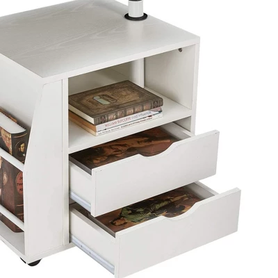 EROMMY 360 Degree Swivel Top Adjustable Height Bedside Nightstand End Table With Storage Drawers, Shelves, Lockable Wheels, & Computer Baffle, White 1 EROMMY 360 Degree Swivel Top Adjustable Height Bedside Nightstand End Table With Storage Drawers, Shelves, Lockable Wheels, & Computer Baffle, White