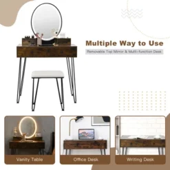 Costway Industrial Vanity Makeup Dressing Table Padded Stool Set 3-Color Lighted Mirror 16 Costway Industrial Vanity Makeup Dressing Table Padded Stool Set 3-Color Lighted Mirror -DreamNest Store GUEST 91fbe8f7 495d 48ef 9fd8 366d85222abf