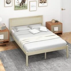 Costway Full/Queen/Twin Size Wooden Platform Bed Frame With Headboard Mattress Foundation Natural