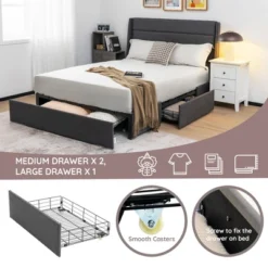 Costway Platform Bed Frame With 3 Storage Drawers Mattress Foundation Grey -DreamNest Store GUEST 923943ba e7ed 4582 824c 4b037878053d