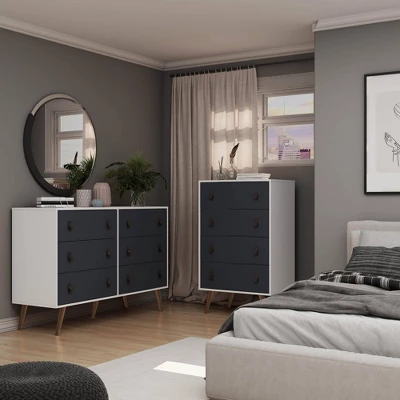 Set Of 2 Amber 6 Drawer Double Wide Dresser And 4 Tall Drawer Dresser - Manhattan Comfort 1 Set Of 2 Amber 6 Drawer Double Wide Dresser And 4 Tall Drawer Dresser - Manhattan Comfort