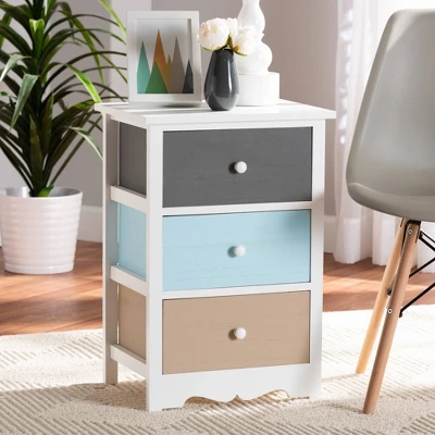 Kalila Wood 3 Drawer Nightstand White - Baxton Studio 9 Kalila Wood 3 Drawer Nightstand White - Baxton Studio - Image 9